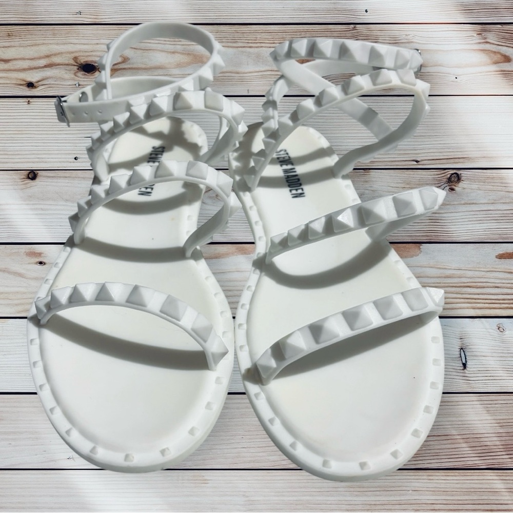 STEVE MADDEN Womens White Jelly Gladiator Travel-j Round Toe Sandals SZ 5